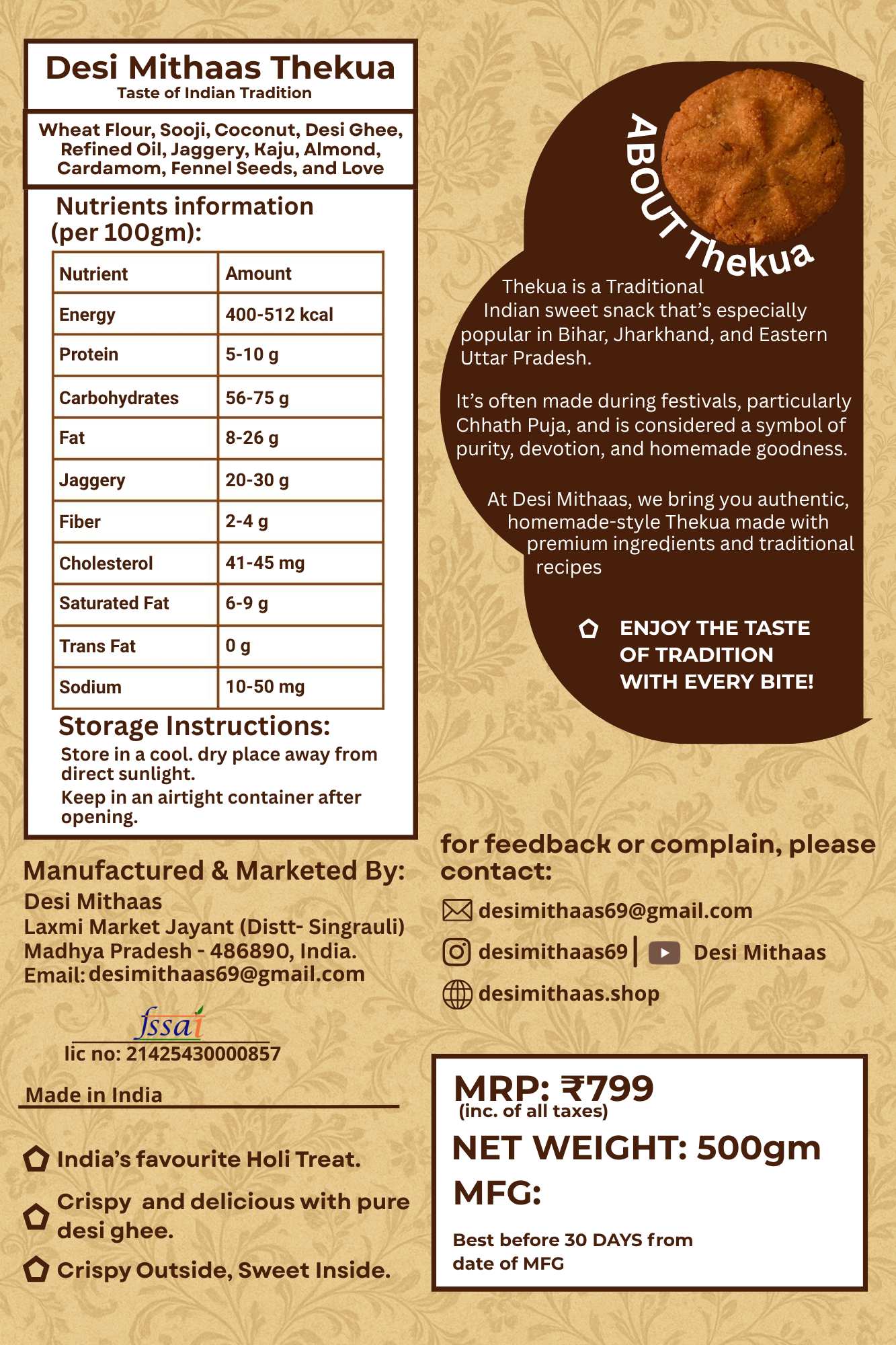 Coconut Jaggery Thekua 500gm